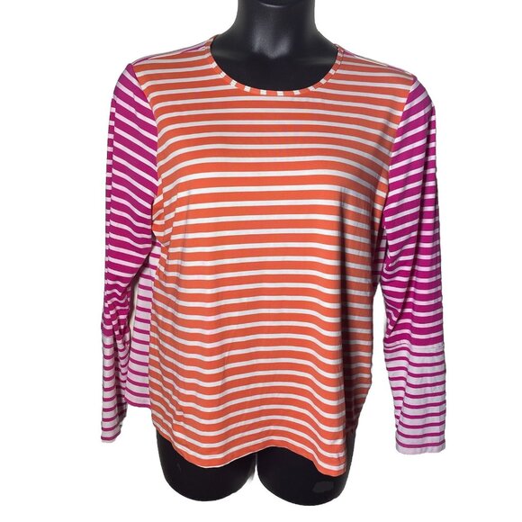 Lands End Orange Pink Striped Sz XL Swim Rash Guard Sun Shirt Long Sleeve Beach - Picture 1 of 10